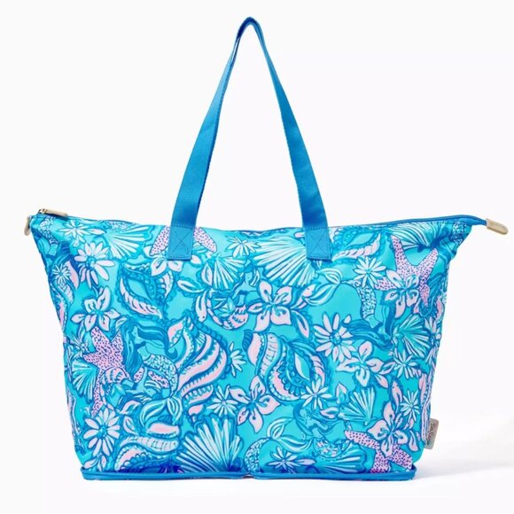 New Lilly Pulitzer Getaway Packable Tote Amalfi Blue Sound The Sirens - Picture 1 of 6